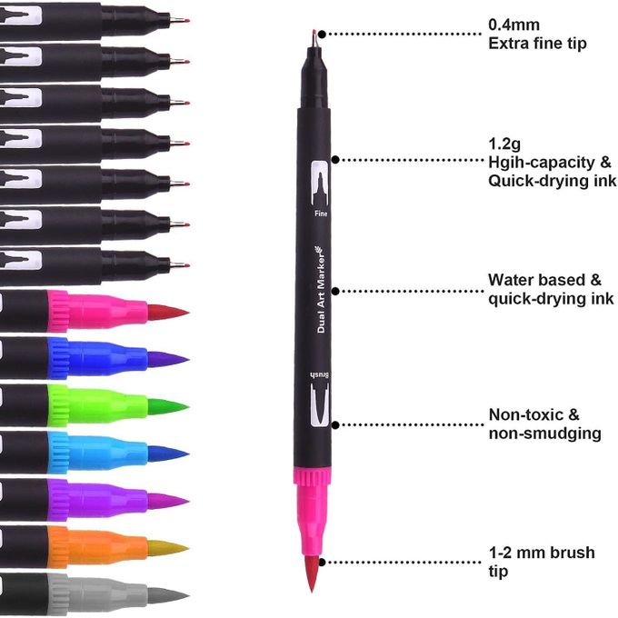 36 Colors Dual Brush Pens Set with Case