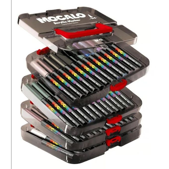 M&G Chenguang Mocalo Acrylic Marker Set – 48 Colors, 1mm Fine Tip, Water-Based Paint Markers in Portable Storage Case