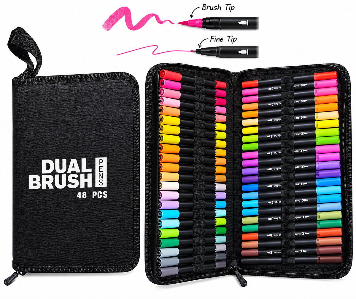 48 Colors Dual Brush Pens Set with Case