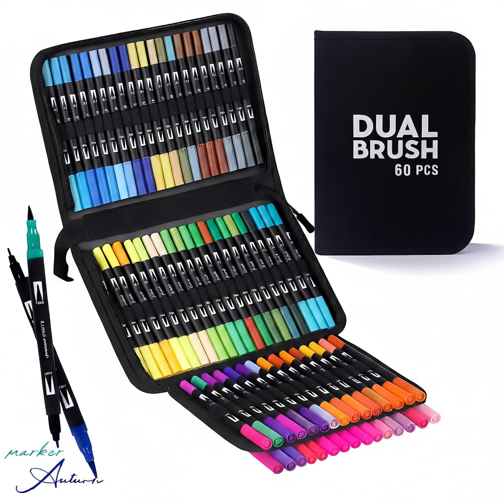 60 Colors Dual Brush Pens Set with Case