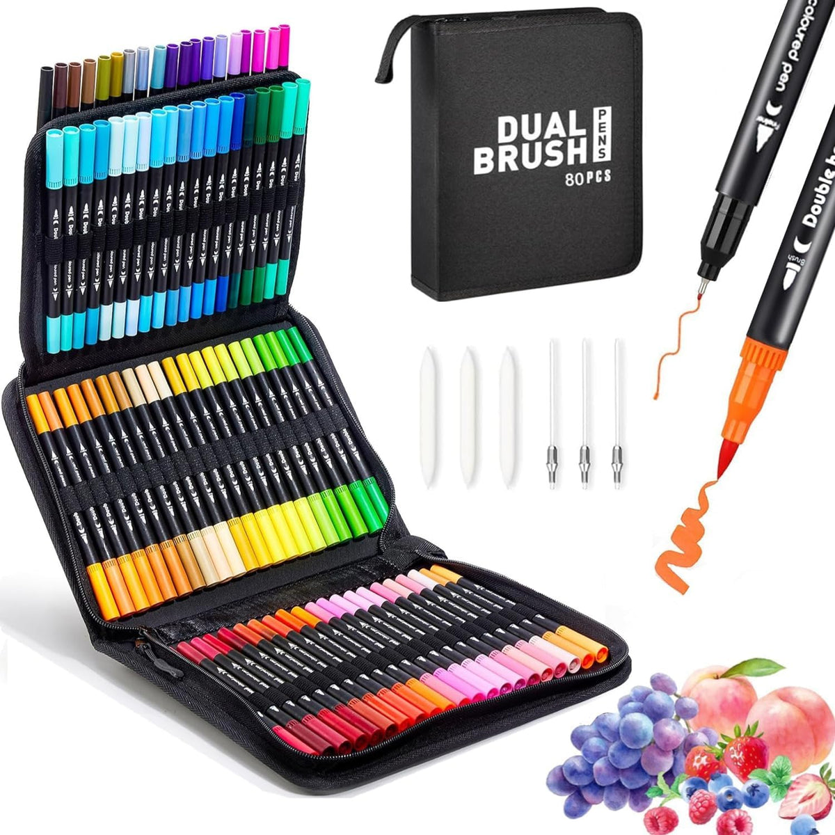 80 Colors Dual Brush Pens Set with Case