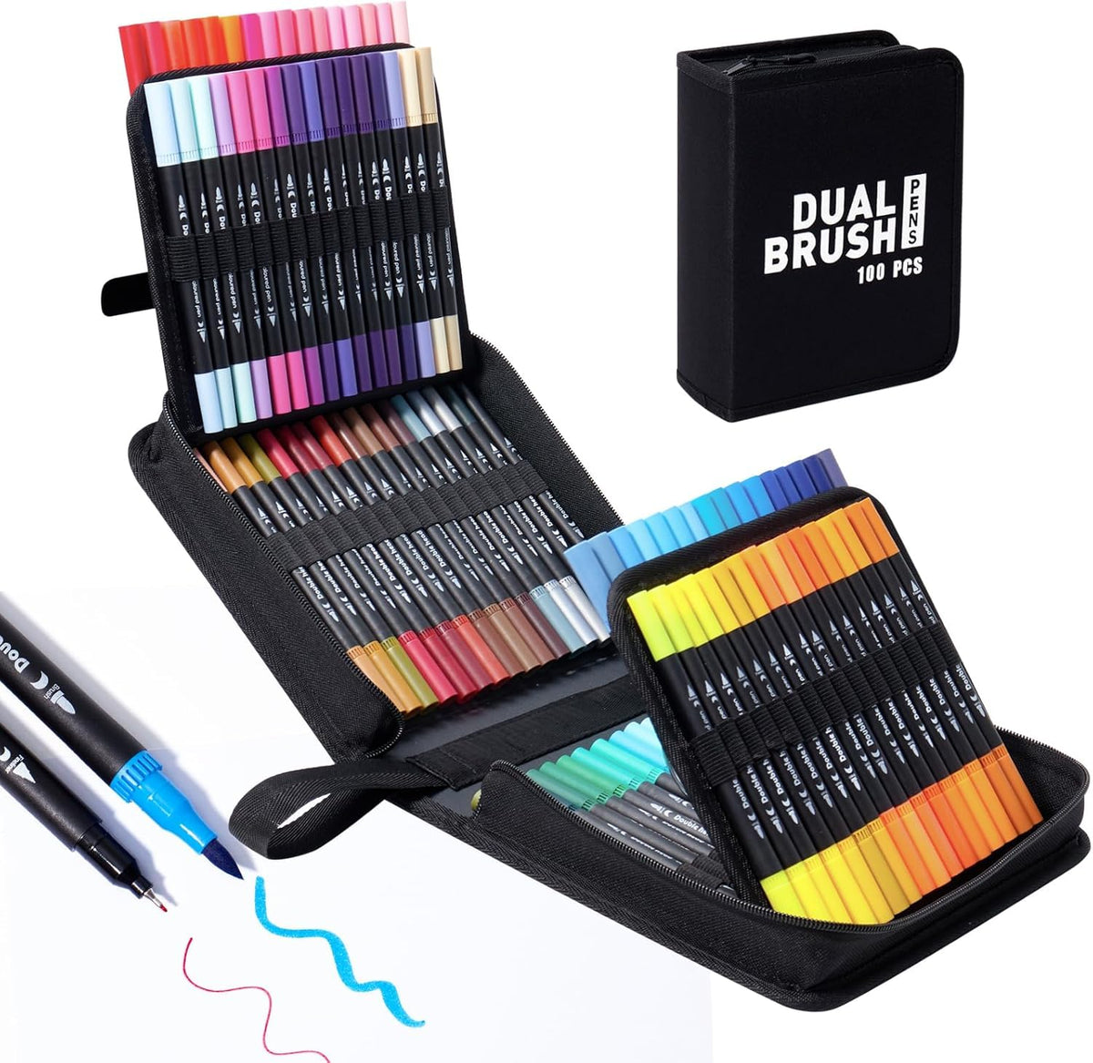 100 Colors Dual Brush Pens Set with Case