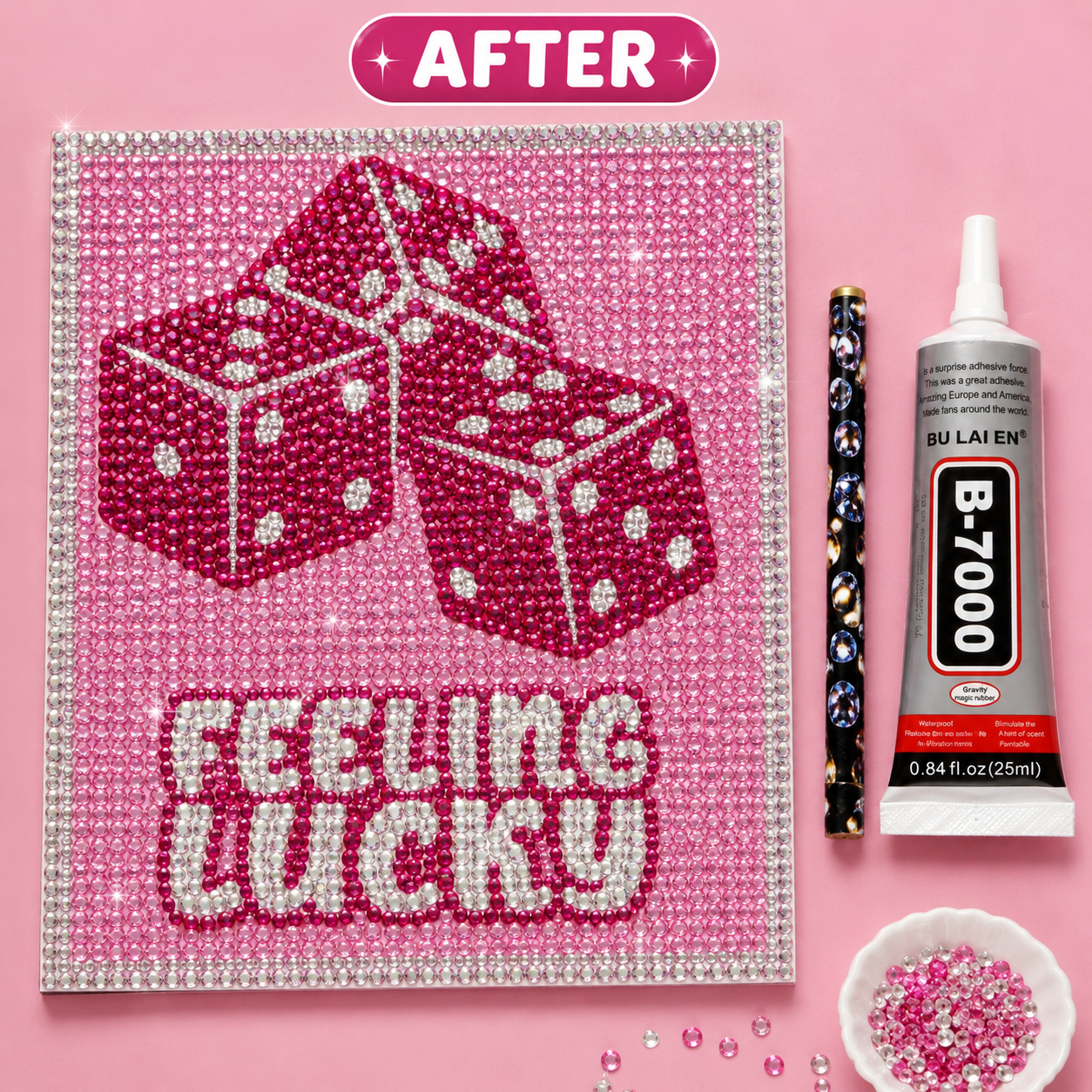 Acrylic Pink Dice Sparkle Diamond Art Kit
