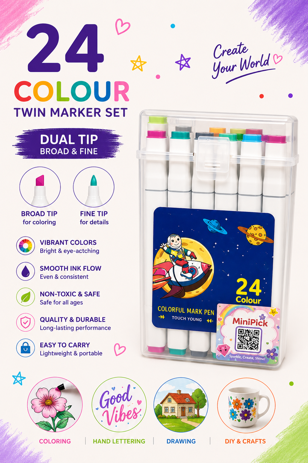 24-Piece Touch Art Marker Pen Set
