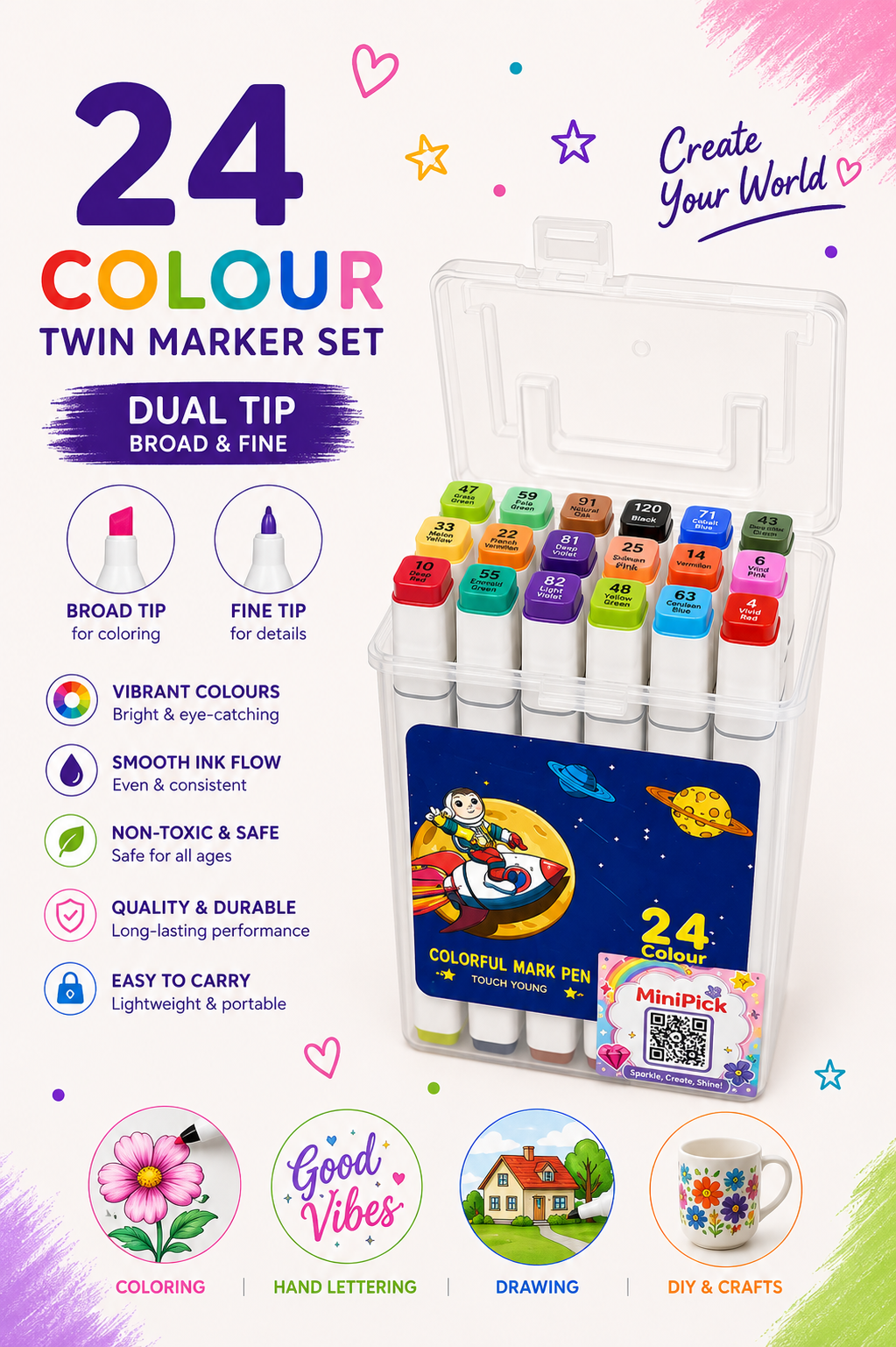 24-Piece Touch Art Marker Pen Set