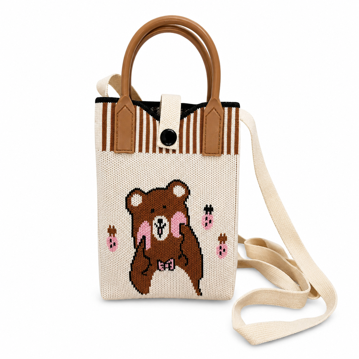 Teddy bear Trendy Crossbody Mobile Sling Bag with Strap & Silicone Handle