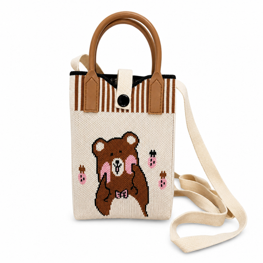 Teddy bear Trendy Crossbody Mobile Sling Bag with Strap & Silicone Handle