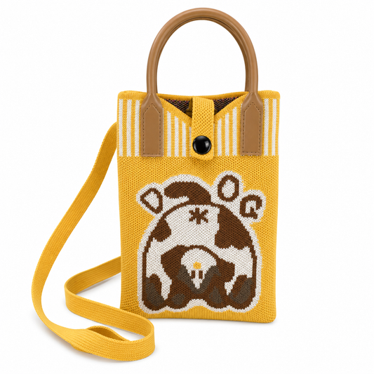 Cute Cow Trendy Crossbody Mobile Sling Bag with Strap & Silicone Handle