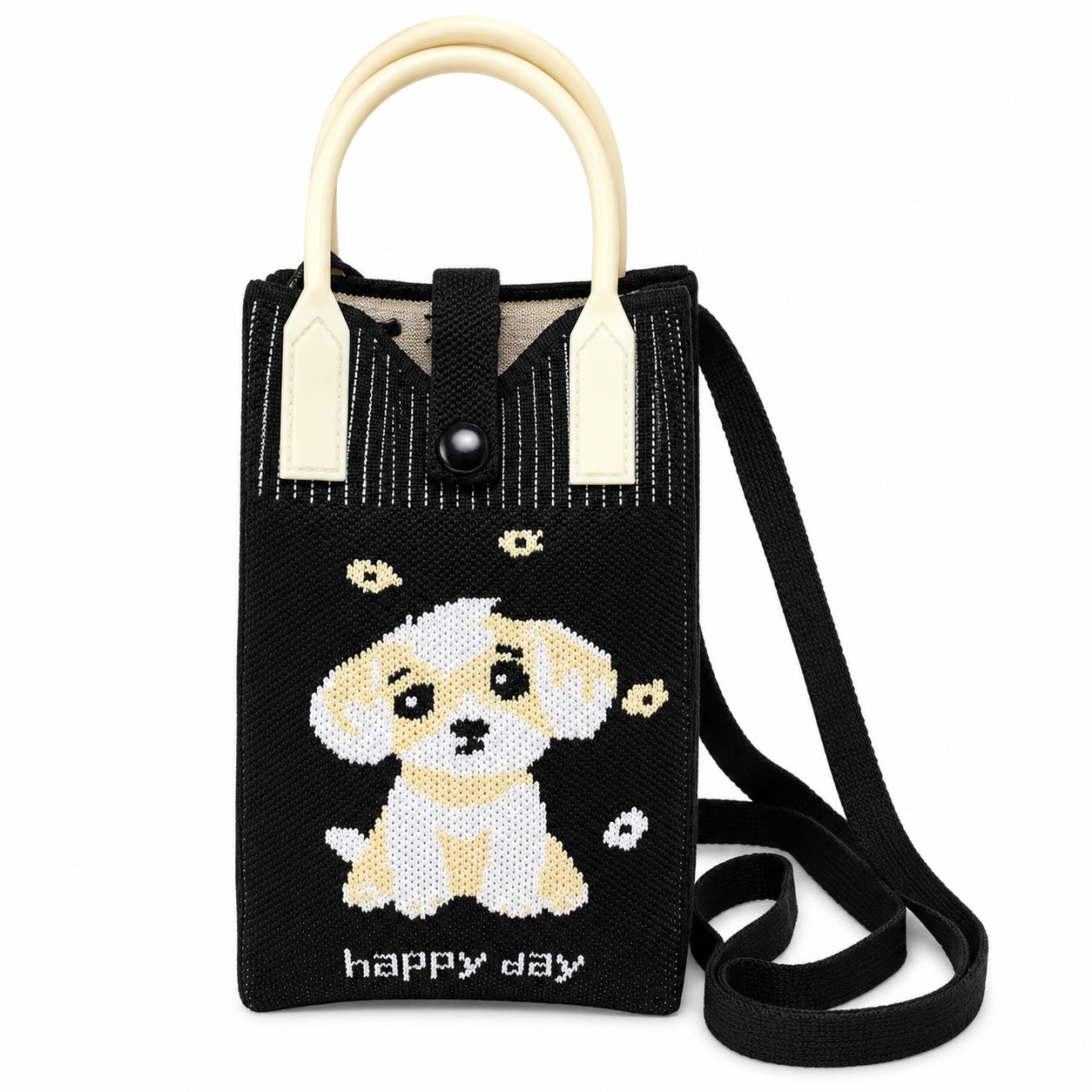 Dog Crossbody Mobile Sling Bag with Strap & Silicone Handle