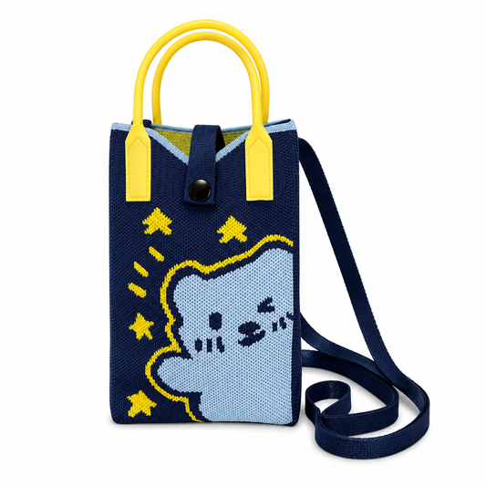 Cute Bear Crossbody Mobile Sling Bag with Strap & Silicone Handle