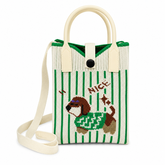 Cute Dog Crossbody Mobile Sling Bag with Strap & Silicone Handle