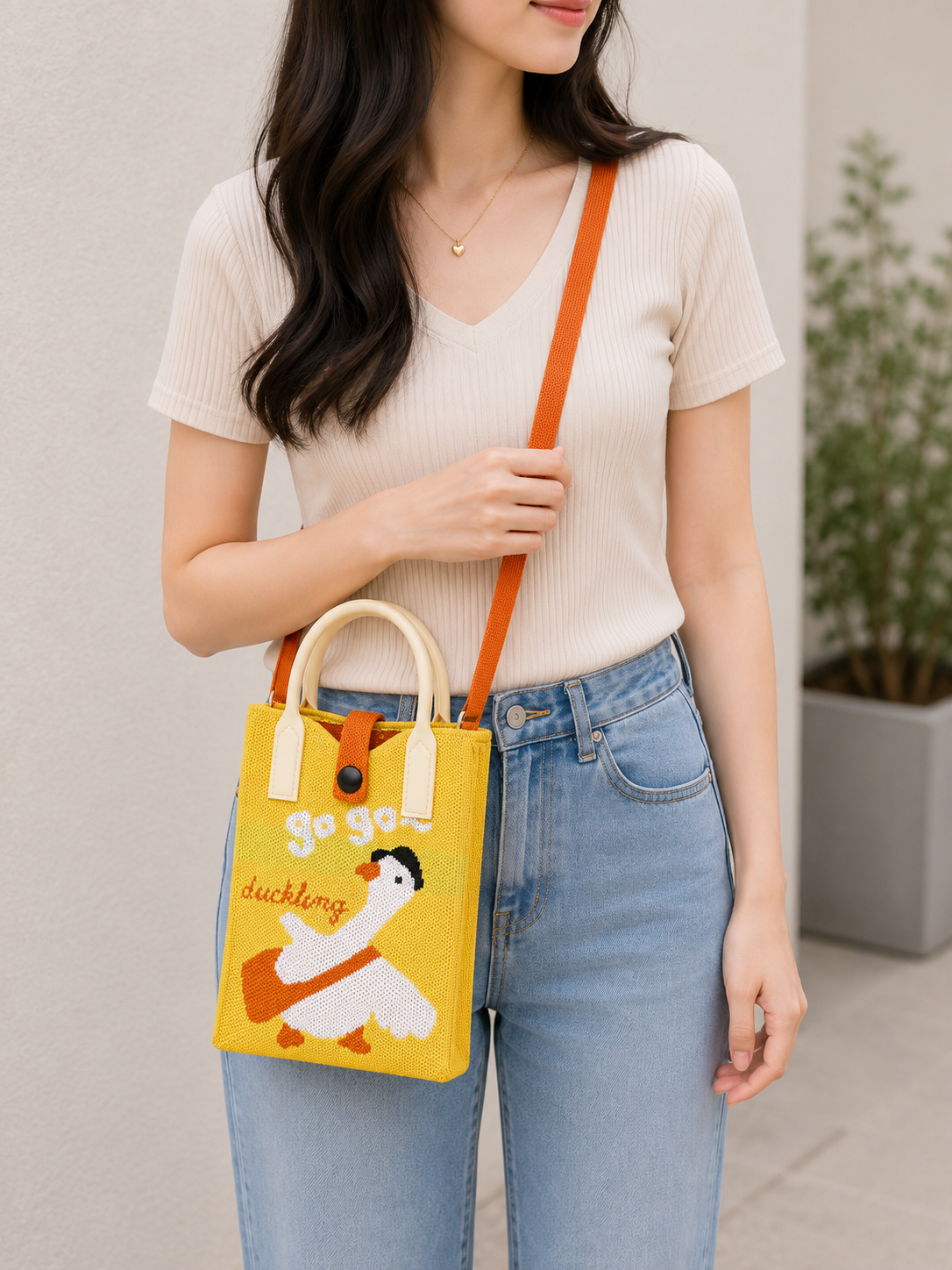 Duck Crossbody Mobile Sling Bag with Strap & Silicone Handle