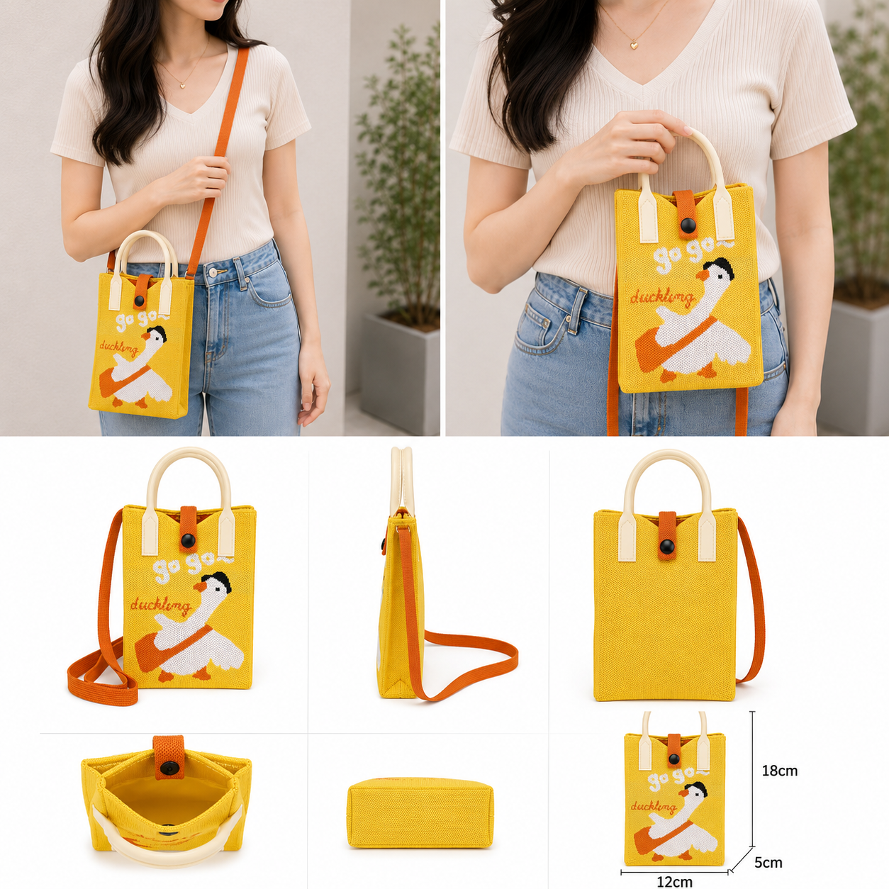 Duck Crossbody Mobile Sling Bag with Strap & Silicone Handle