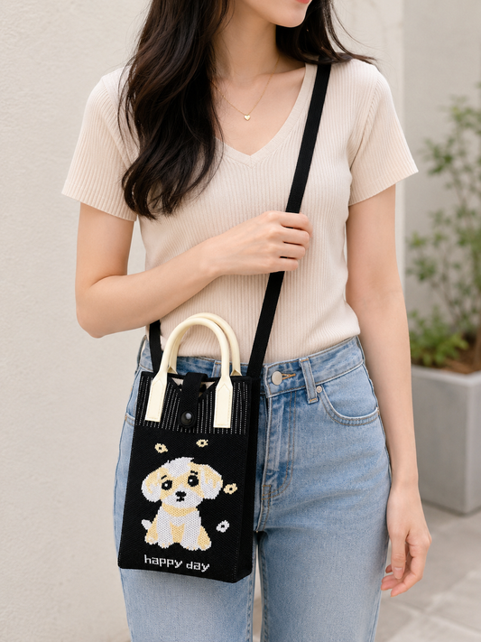 Dog Crossbody Mobile Sling Bag with Strap & Silicone Handle