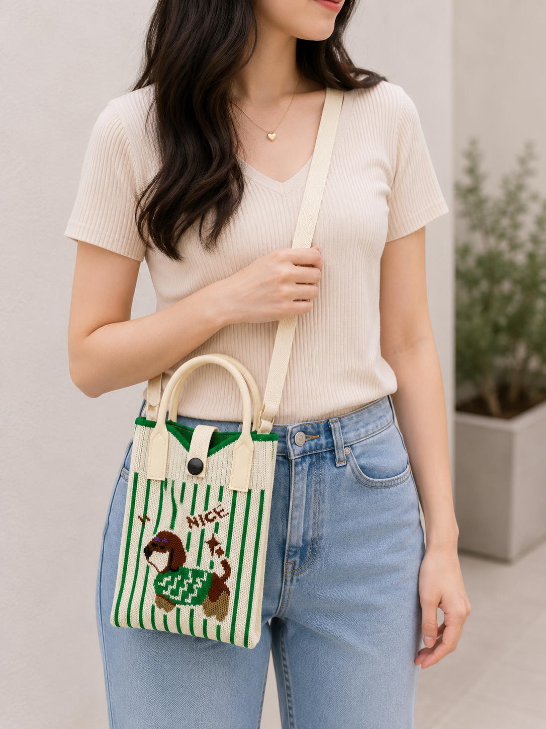 Cute Dog Crossbody Mobile Sling Bag with Strap & Silicone Handle