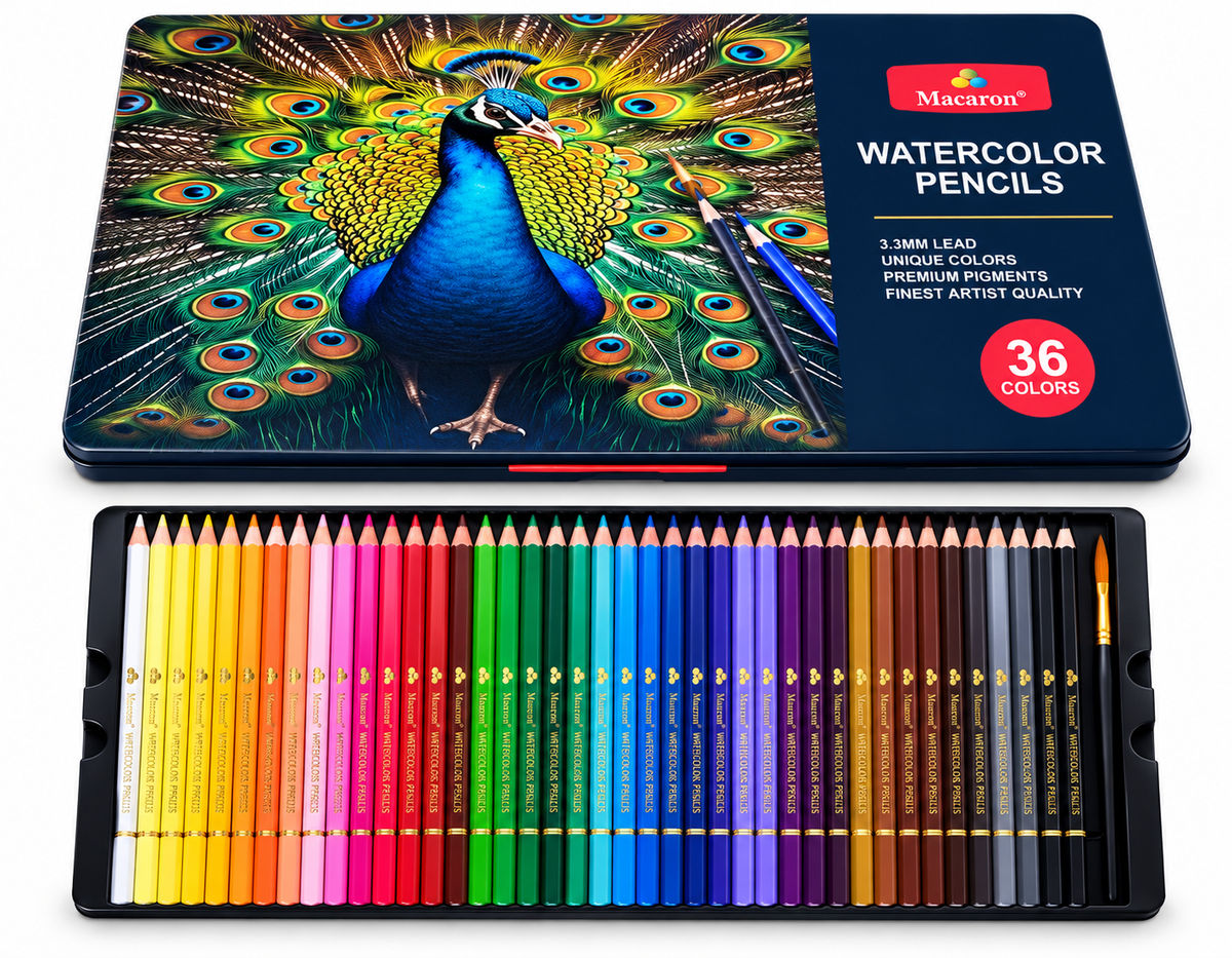 (36) Macaron Water Color Pencils Shades | 3.3mm Soft Thick Lead Water
