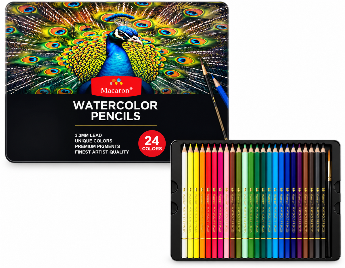 (24 Macaron Water Color Pencils Shades | 3.3mm Soft Thick Lead Water