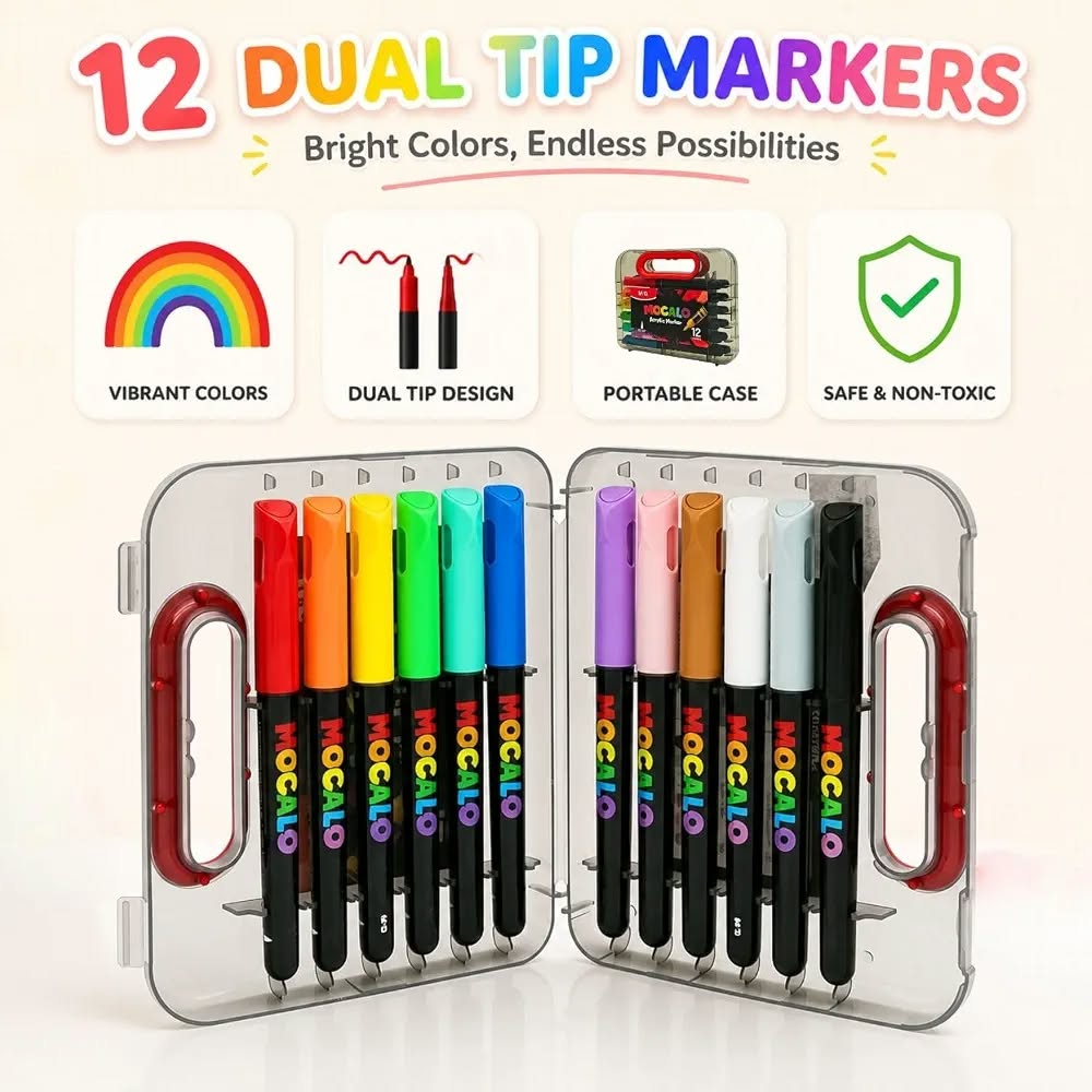 M&G MOCALO Liquid Roller Brush Acrylic Marker Pens Set of 12 Colors