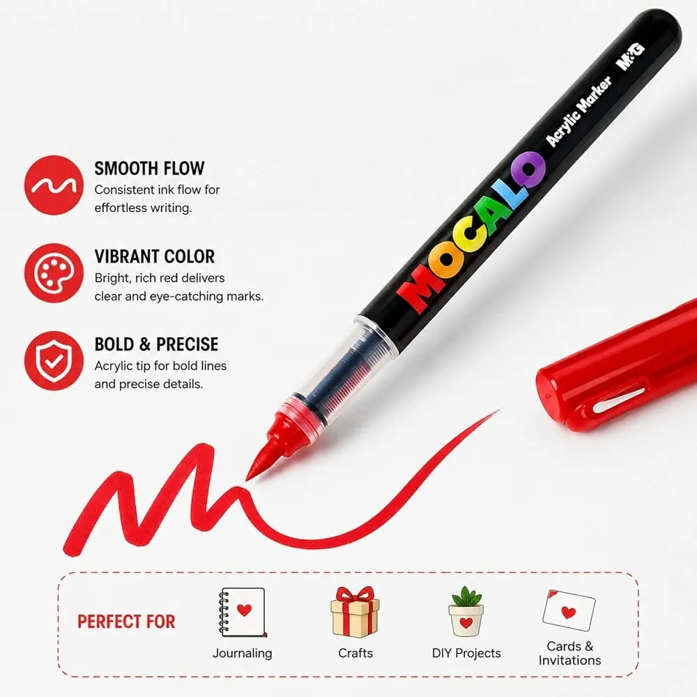 M&G MOCALO Liquid Roller Brush Acrylic Marker Pens Set of 12 Colors