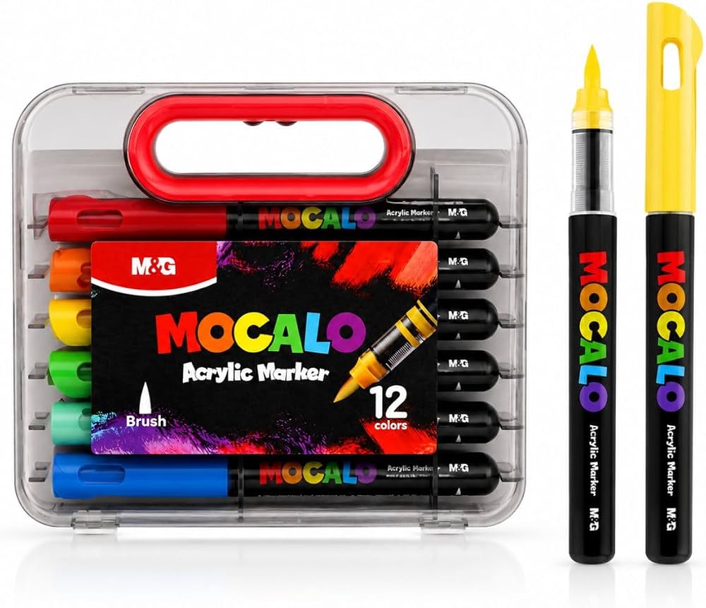 M&G MOCALO Liquid Roller Brush Acrylic Marker Pens Set of 12 Colors