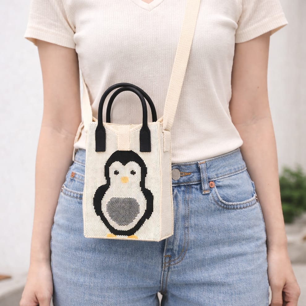 penguin Crossbody Mobile Sling Bag with Strap & Silicone Handle