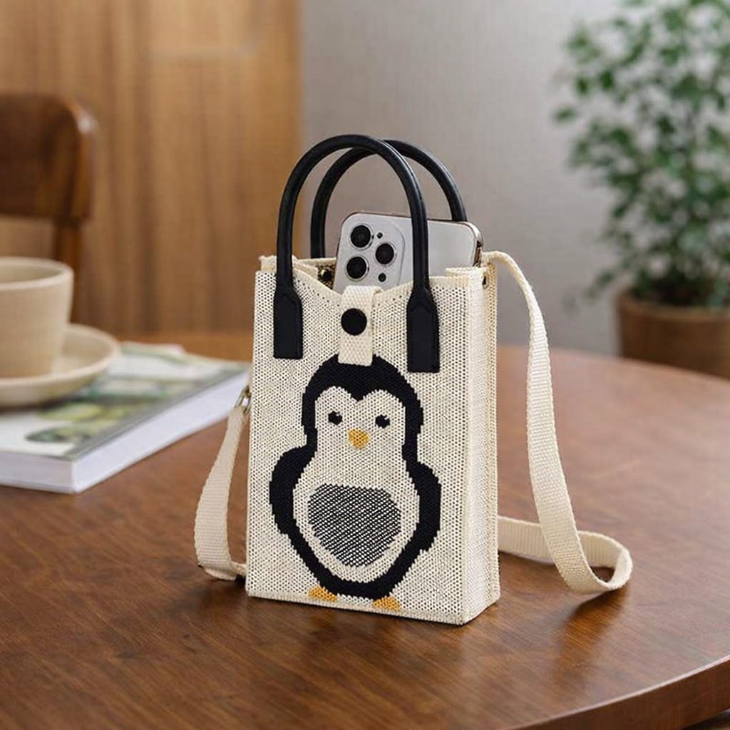 penguin Crossbody Mobile Sling Bag with Strap & Silicone Handle