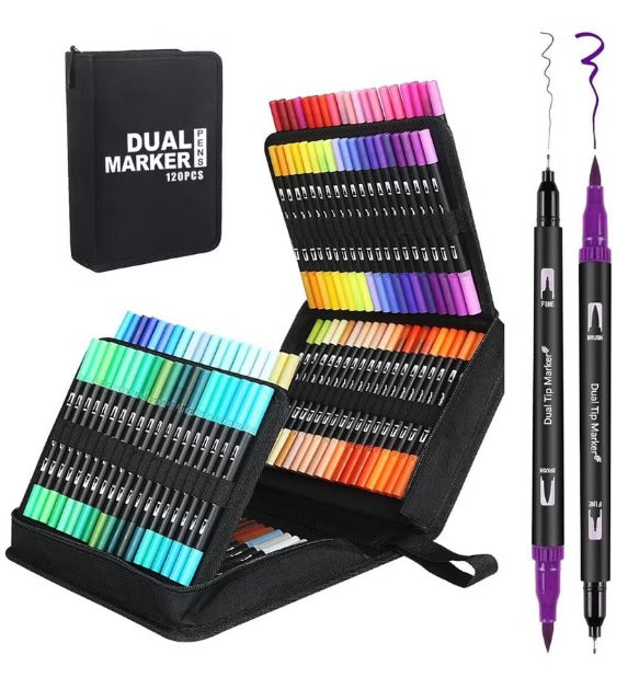 120 Colors Dual Brush Pens Set with Case